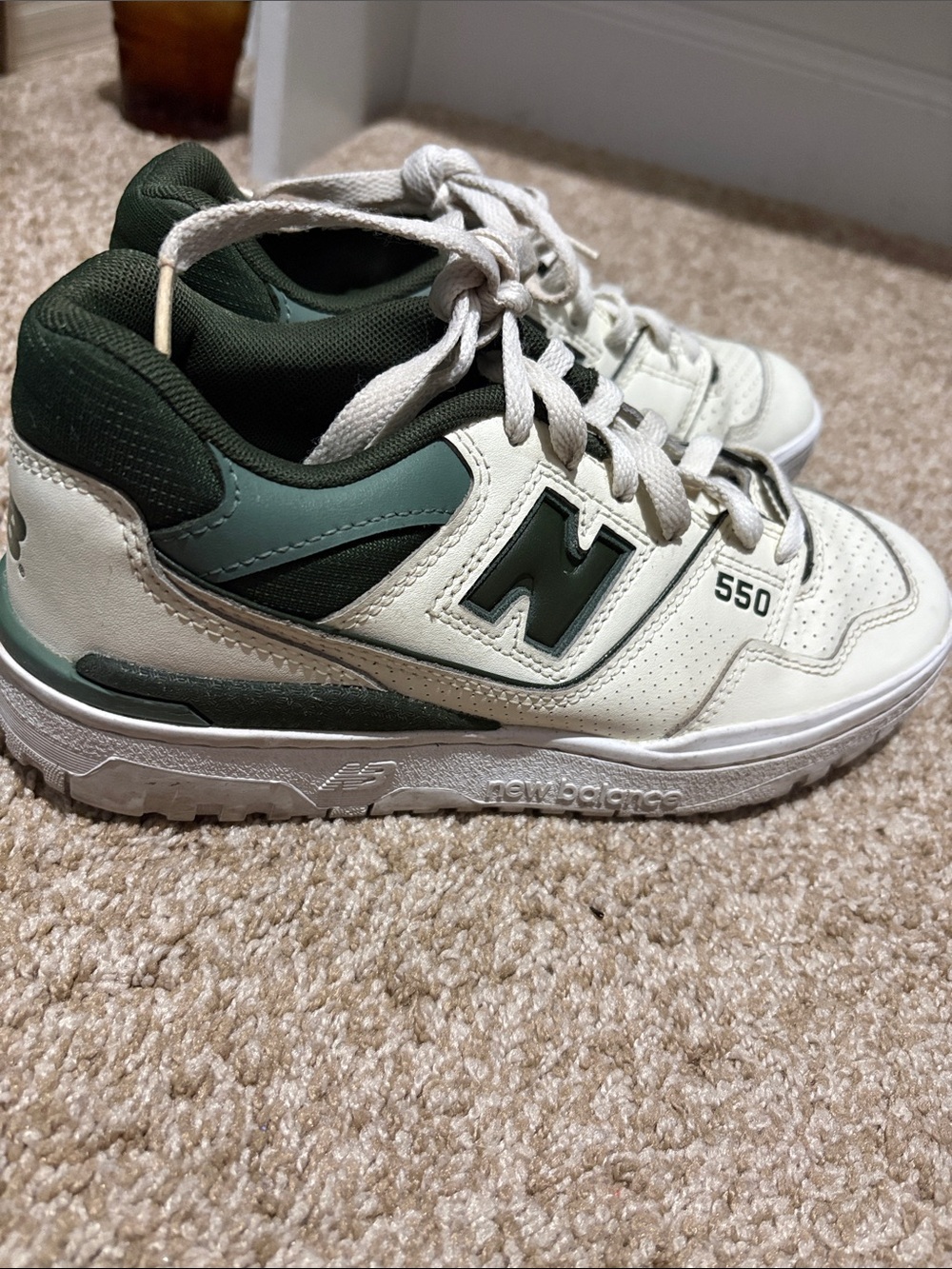 New Balance 550 Sneakers in Cream and Dark Green